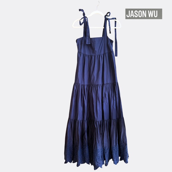 Jason Wu Multi-Tier Eyelet Maxi Dress – Women’s Size M – Navy Blue - Picture 1 of 6